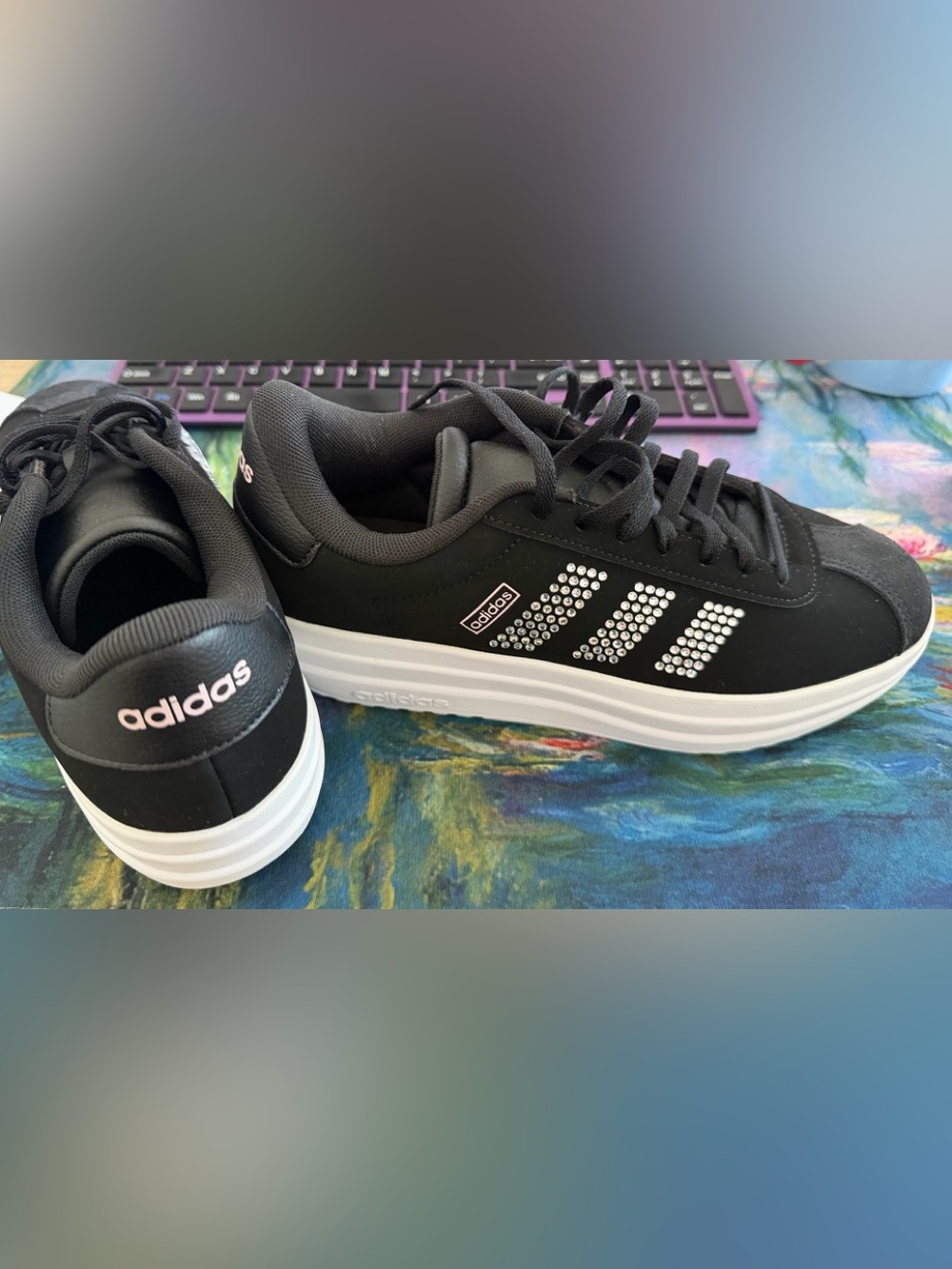 NEW adidas VL COURT BOLD Sneakers Rhinestones crystals big kids 5 / women 6